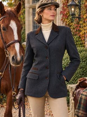 Brooks Brothers Women Jacket Sz 10 Gray Worsted Wool USA Made Brown Velvet Trim